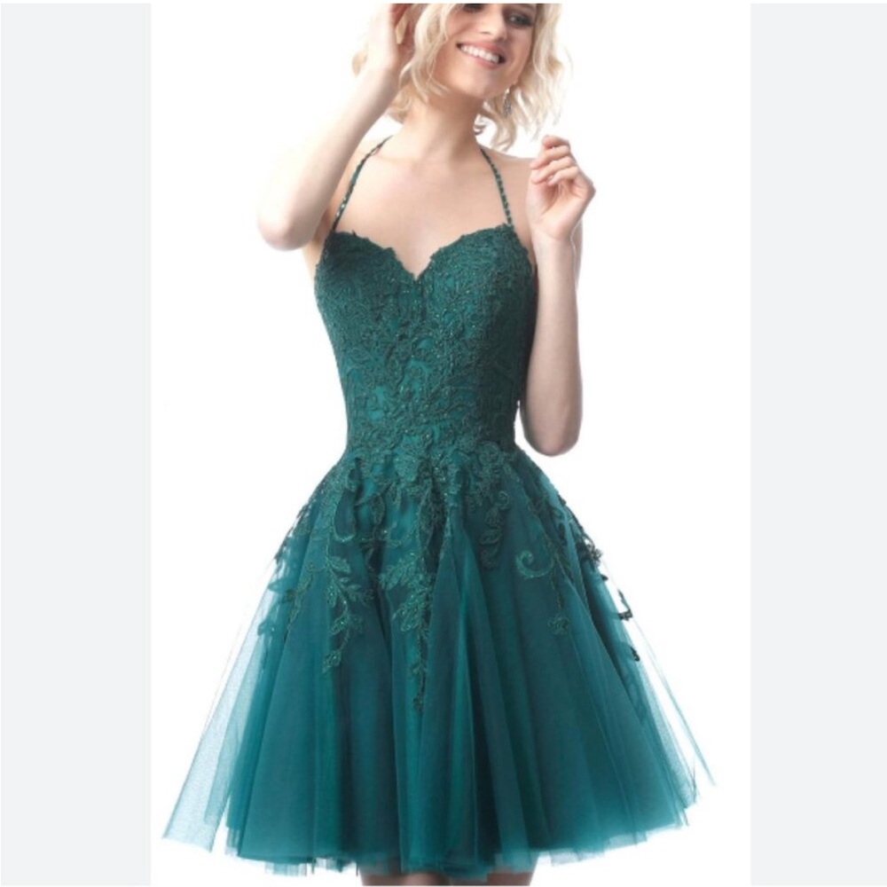 Jovani JVN2298 Floral Appliqued Sweetheart Mini Dress